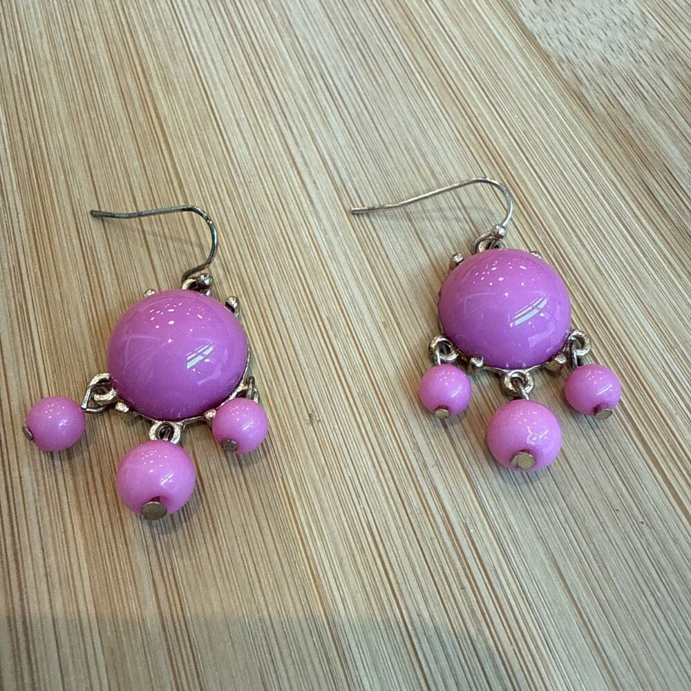 PINK BEADED DROP EARRINGS On Gold  UNBRANDED